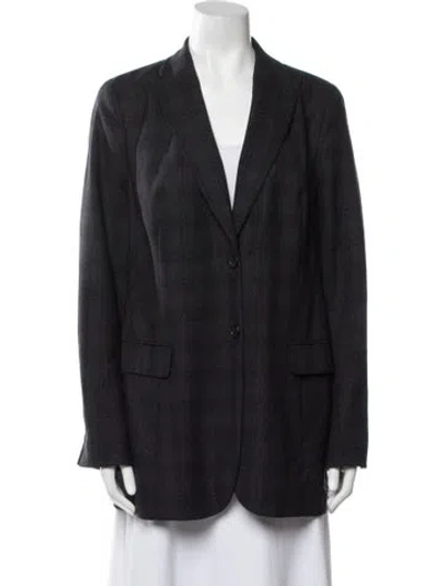 Pre-owned Akris Silk Plaid Print Blazer In Gray