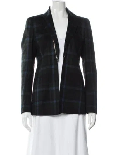 Pre-owned Akris Silk Plaid Print Blazer In Green