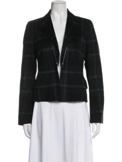 Pre-owned Akris Silk Plaid Print Blazer In Green