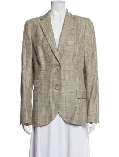 Pre-owned Akris Silk Plaid Print Blazer In Green/neutrals