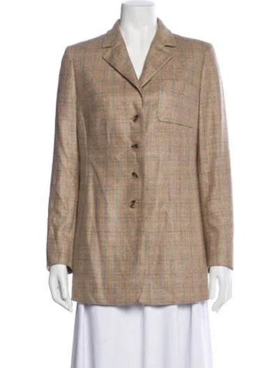 Pre-owned Akris Silk Plaid Print Blazer In Neutral