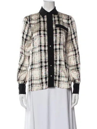 Pre-owned Akris Silk Plaid Print Button-up Top In White