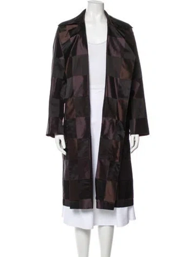Pre-owned Akris Silk Plaid Print Faux Fur Coat In Brown