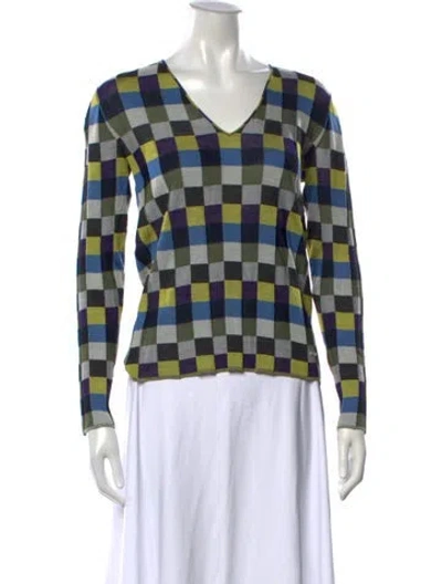 Pre-owned Akris Silk Plaid Print Sweater In Blue