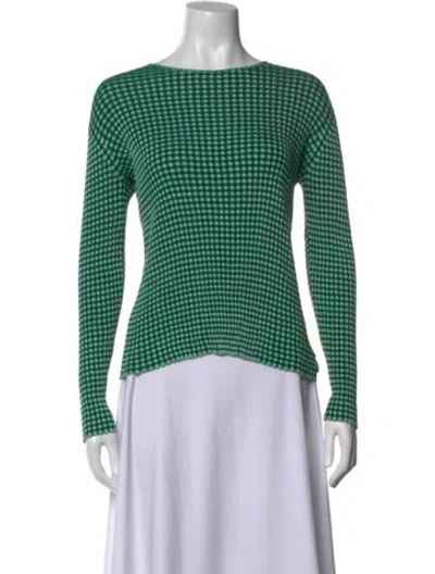 Pre-owned Akris Silk Plaid Print Top In Green