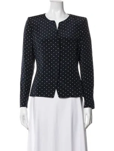 Pre-owned Akris Silk Polka Dot Print Blazer In Blue