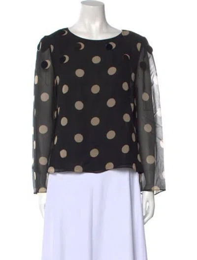 Pre-owned Akris Silk Polka Dot Print Blouse In Black