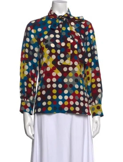 Pre-owned Akris Silk Polka Dot Print Blouse In Blue