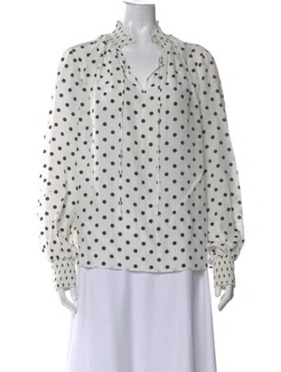 Pre-owned Akris Silk Polka Dot Print Blouse In Gray