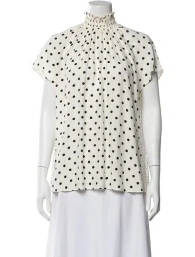 Pre-owned Akris Silk Polka Dot Print Top In White