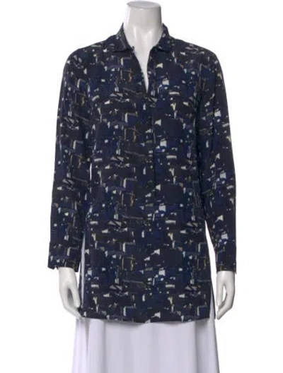 Pre-owned Akris Silk Printed Blouse In Blue