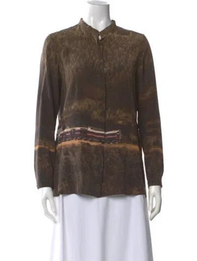 Pre-owned Akris Silk Printed Blouse In Brown