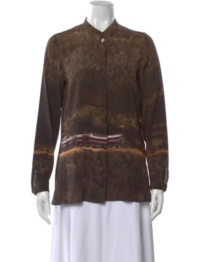 Pre-owned Akris Silk Printed Blouse In Brown