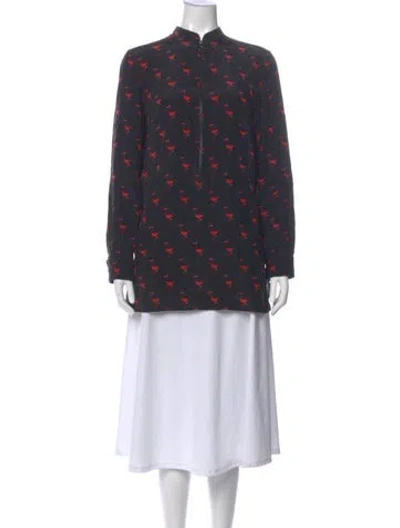 Pre-owned Akris Silk Printed Blouse In Gray