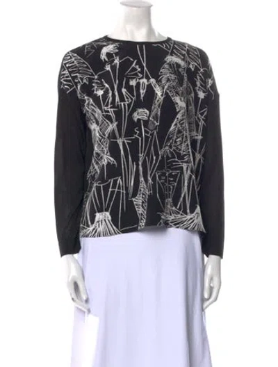 Pre-owned Akris Silk Printed Blouse W/ Tags In Black