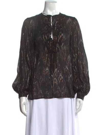Pre-owned Akris Silk Printed Blouse W/ Tags In Black