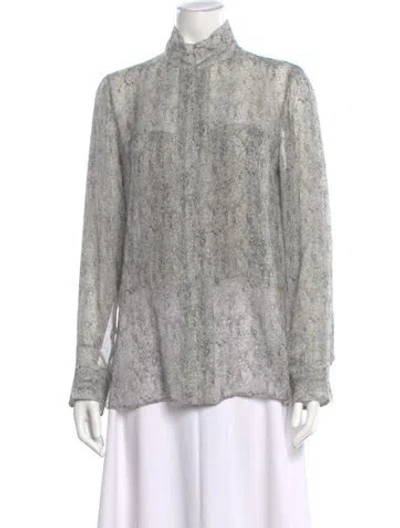 Pre-owned Akris Silk Printed Blouse In White