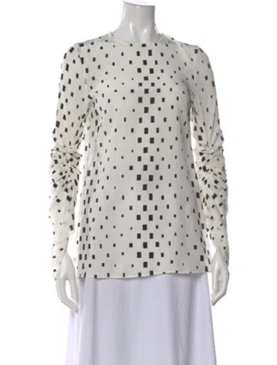 Pre-owned Akris Silk Printed Blouse In White