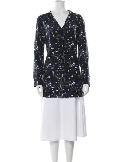 Pre-owned Akris Silk Printed Button-up Top In Blue