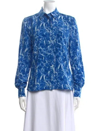 Pre-owned Akris Silk Printed Button-up Top In Blue