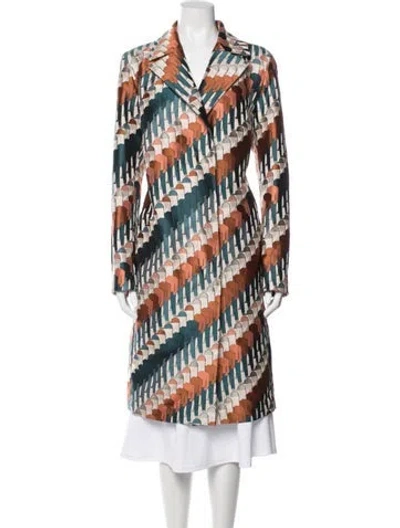 Pre-owned Akris Silk Printed Peacoat In Orange