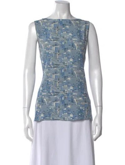 Pre-owned Akris Silk Printed Top In Blue
