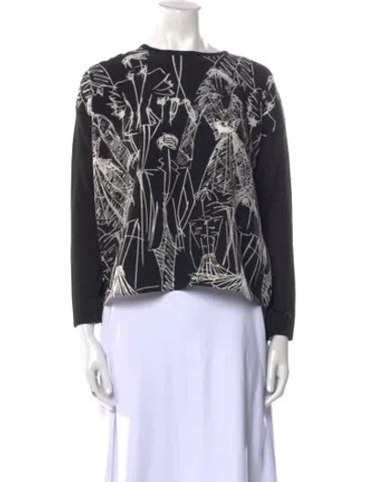 Pre-owned Akris Silk Printed Top W/ Tags In Black