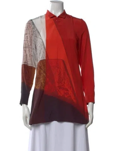 Pre-owned Akris Silk Printed Top W/ Tags In Red