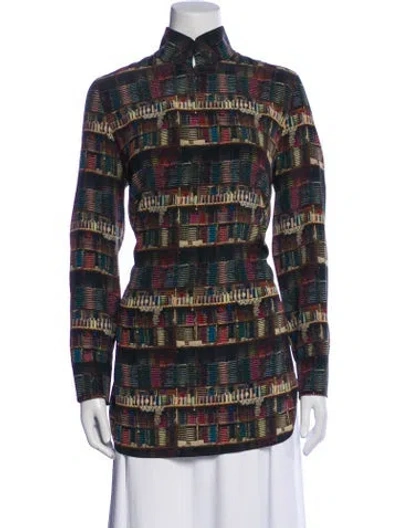 Pre-owned Akris Silk Printed Tunic In Brown