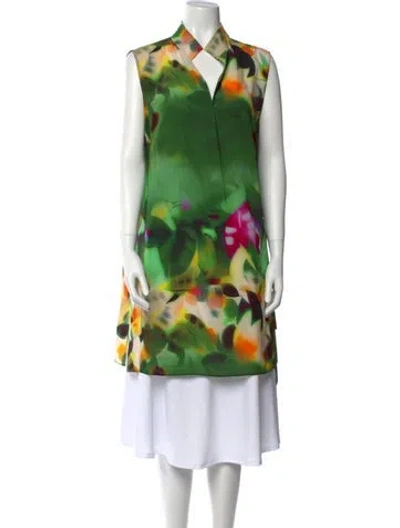 Pre-owned Akris Silk Printed Tunic In Green