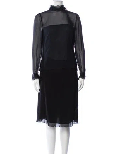 Pre-owned Akris Silk Ruffle Embellishment Skirt Set In Black