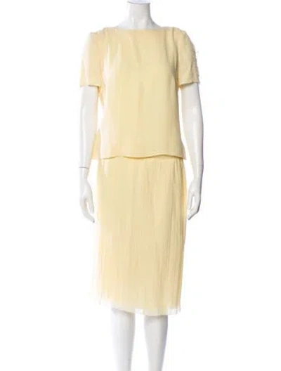 Pre-owned Akris Silk Ruffle Embellishment Skirt Set In Yellow