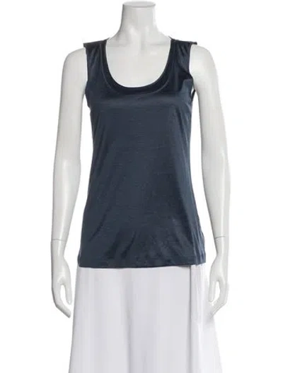 Pre-owned Akris Silk Scoop Neck Top In Blue