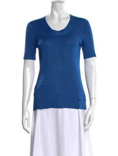 Pre-owned Akris Silk Scoop Neck Top In Blue