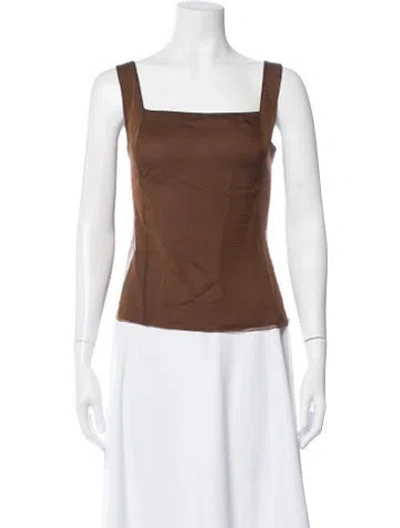 Pre-owned Akris Silk Square Neckline Top In Brown