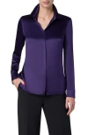 Akris Silk Stretch Satin Button-up Shirt In Purple