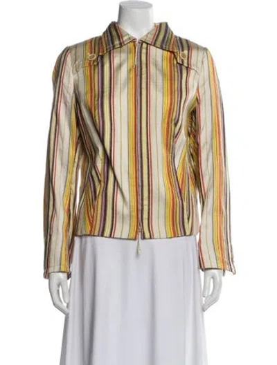 Pre-owned Akris Silk Striped Blazer In Yellow
