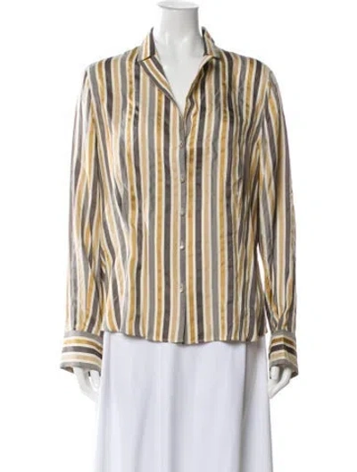Pre-owned Akris Silk Striped Blouse In Blue