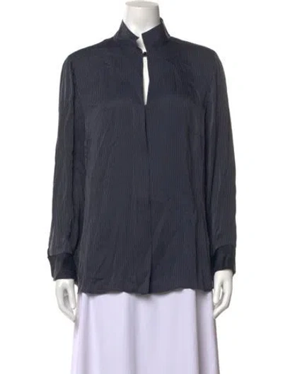 Pre-owned Akris Silk Striped Blouse In Blue