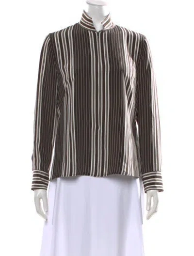 Pre-owned Akris Silk Striped Blouse In Brown