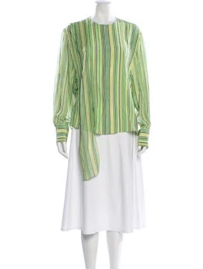 Pre-owned Akris Silk Striped Blouse In Green