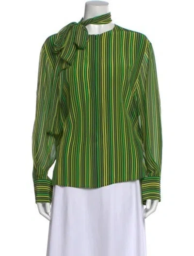 Pre-owned Akris Silk Striped Blouse In Green