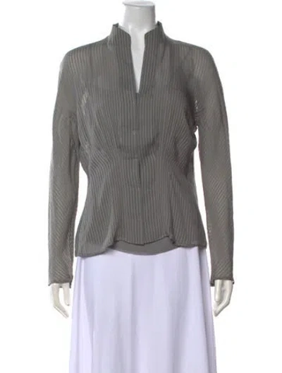 Pre-owned Akris Silk Striped Blouse In Grey