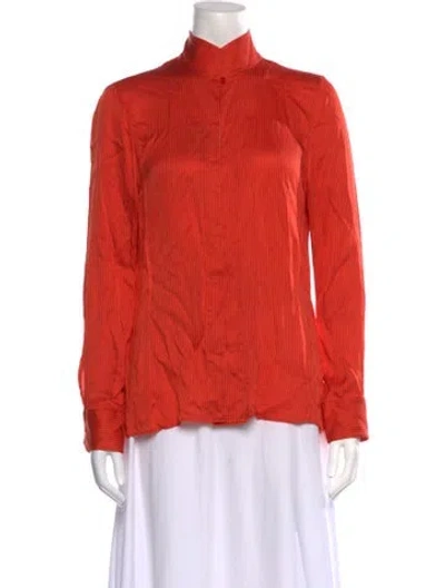 Pre-owned Akris Silk Striped Blouse In Orange