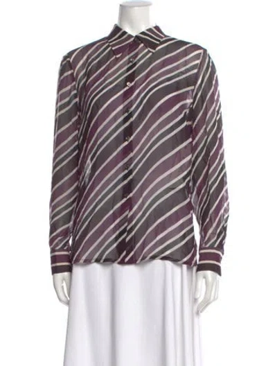 Pre-owned Akris Silk Striped Blouse In Purple