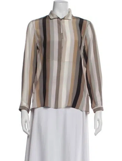 Pre-owned Akris Silk Striped Blouse In Purple