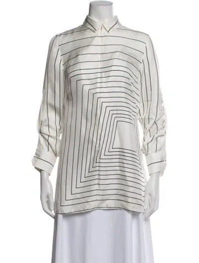Pre-owned Akris Silk Striped Blouse In White
