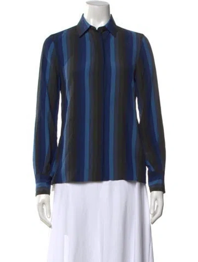 Pre-owned Akris Silk Striped Button-up Top In Blue