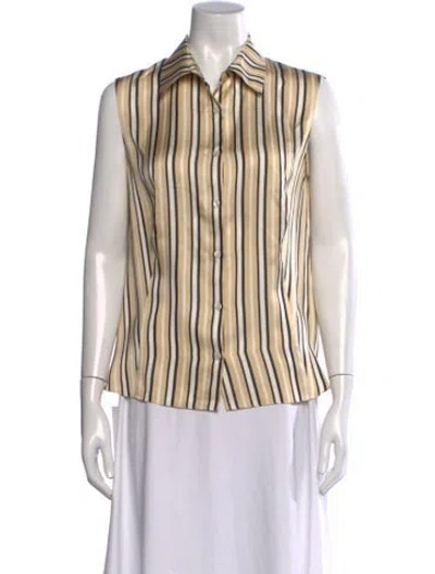 Pre-owned Akris Silk Striped Button-up Top In Neutrals