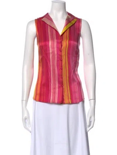 Pre-owned Akris Silk Striped Button-up Top In Pink